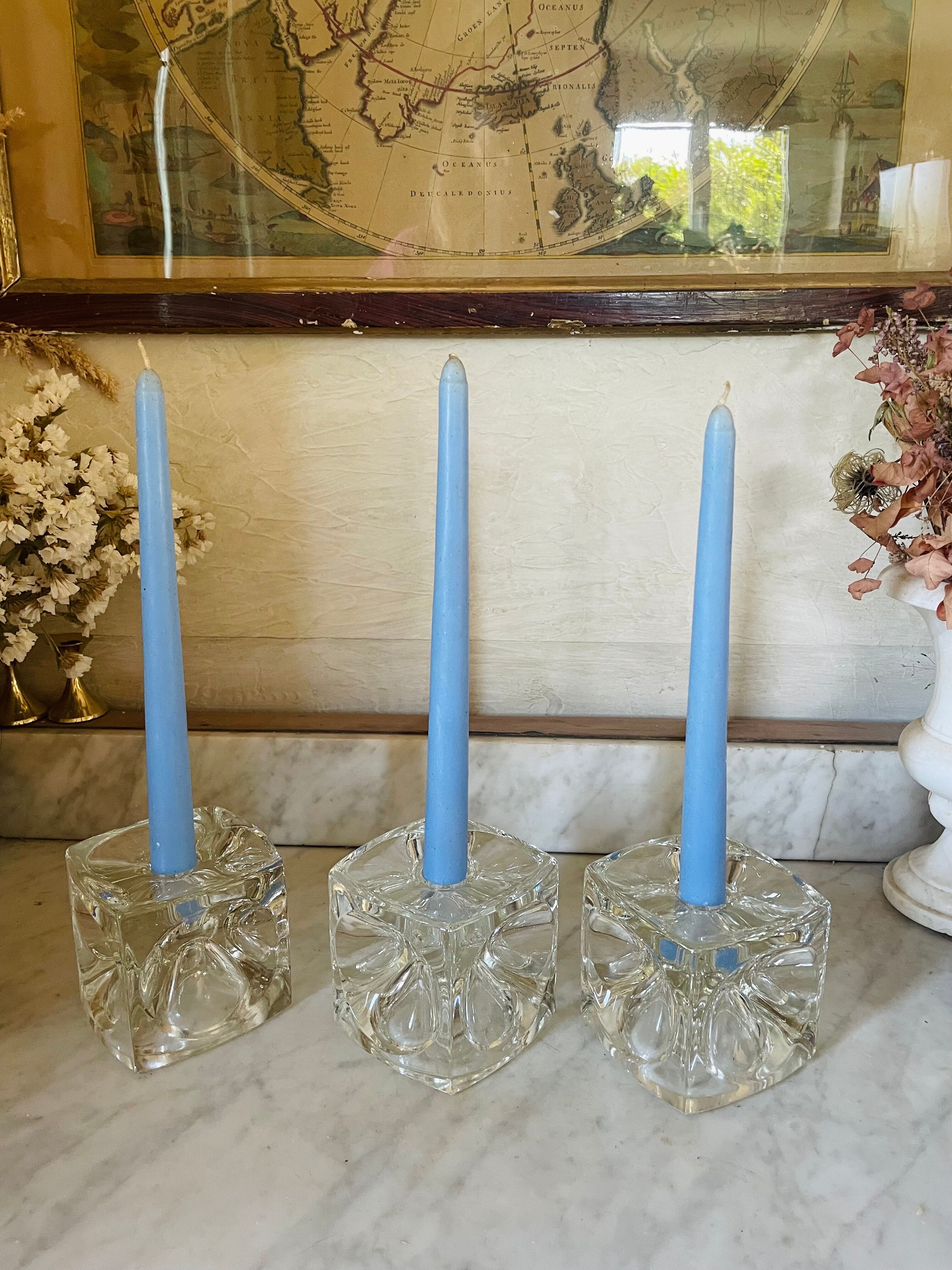 "Ice Cube" candle holders in solid glass attributed to Peill & Putzler - All