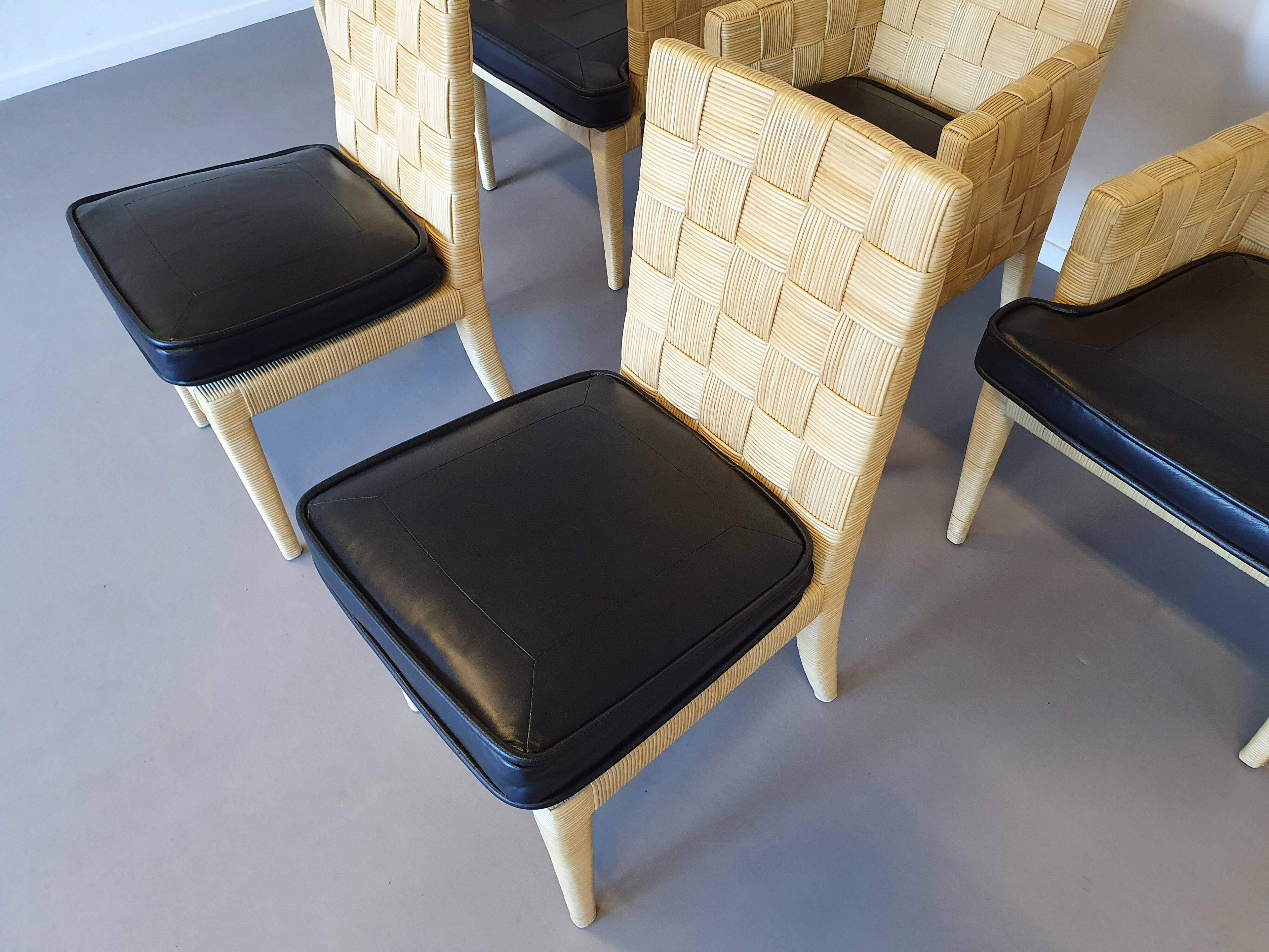 Donghia Block Island chairs 1990s original leather seats. 5 x armrests, 2 x without by John Hutton