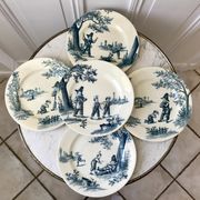 Lot de 5 assiettes plates Terre de Fer modèle "Garde-Champêtre" fin XIXème