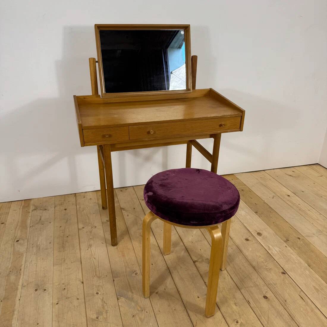 Table de maquillage en teck avec miroir, Danemark 1960