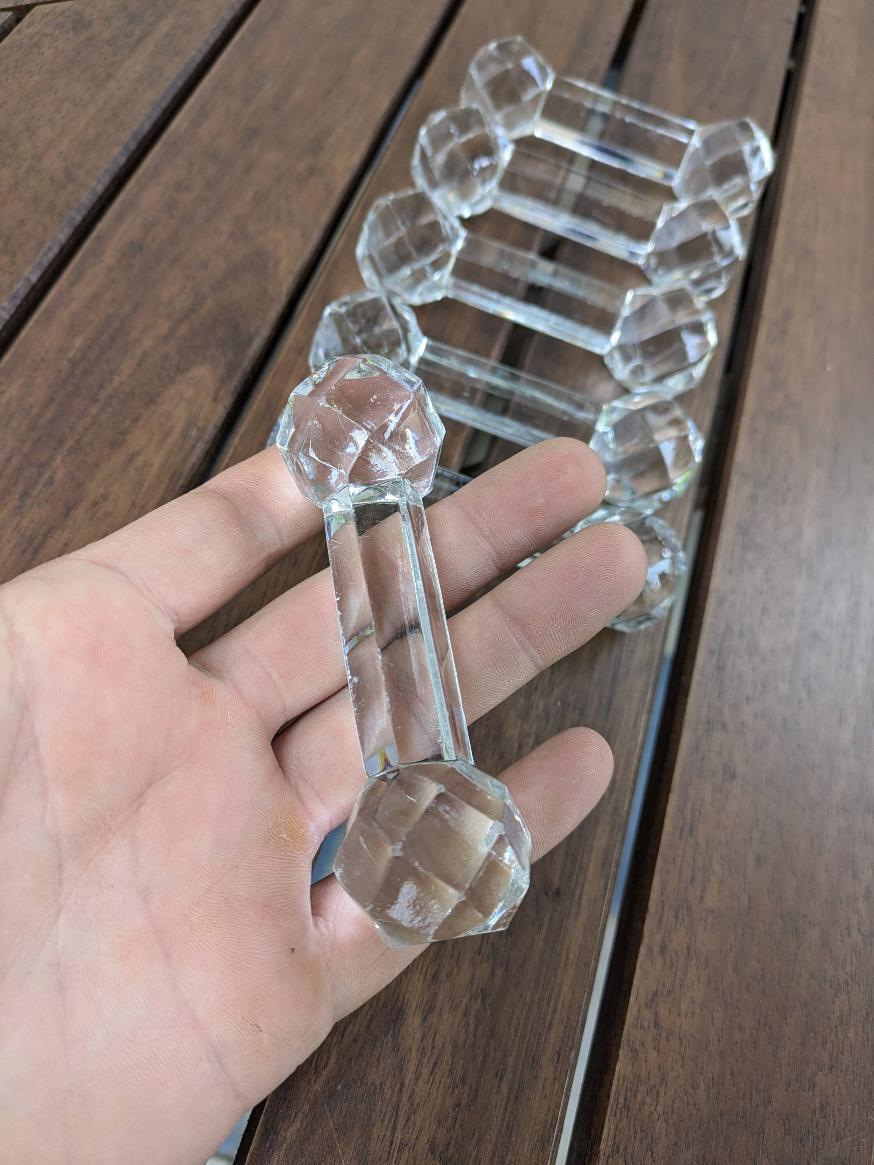 Set of 6 Antique Diamond Point Glass or Crystal Knife Rests