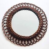 Round rattan mirror, 49 cm. Vintage 70s