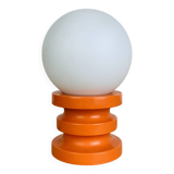 Space Age lamp in orange wood and opaline globe, 1970s