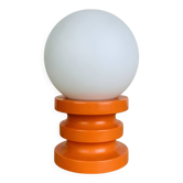 Space Age lamp in orange wood and opaline globe, 1970s