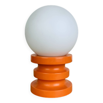 Space Age lamp in orange wood and opaline globe, 1970s