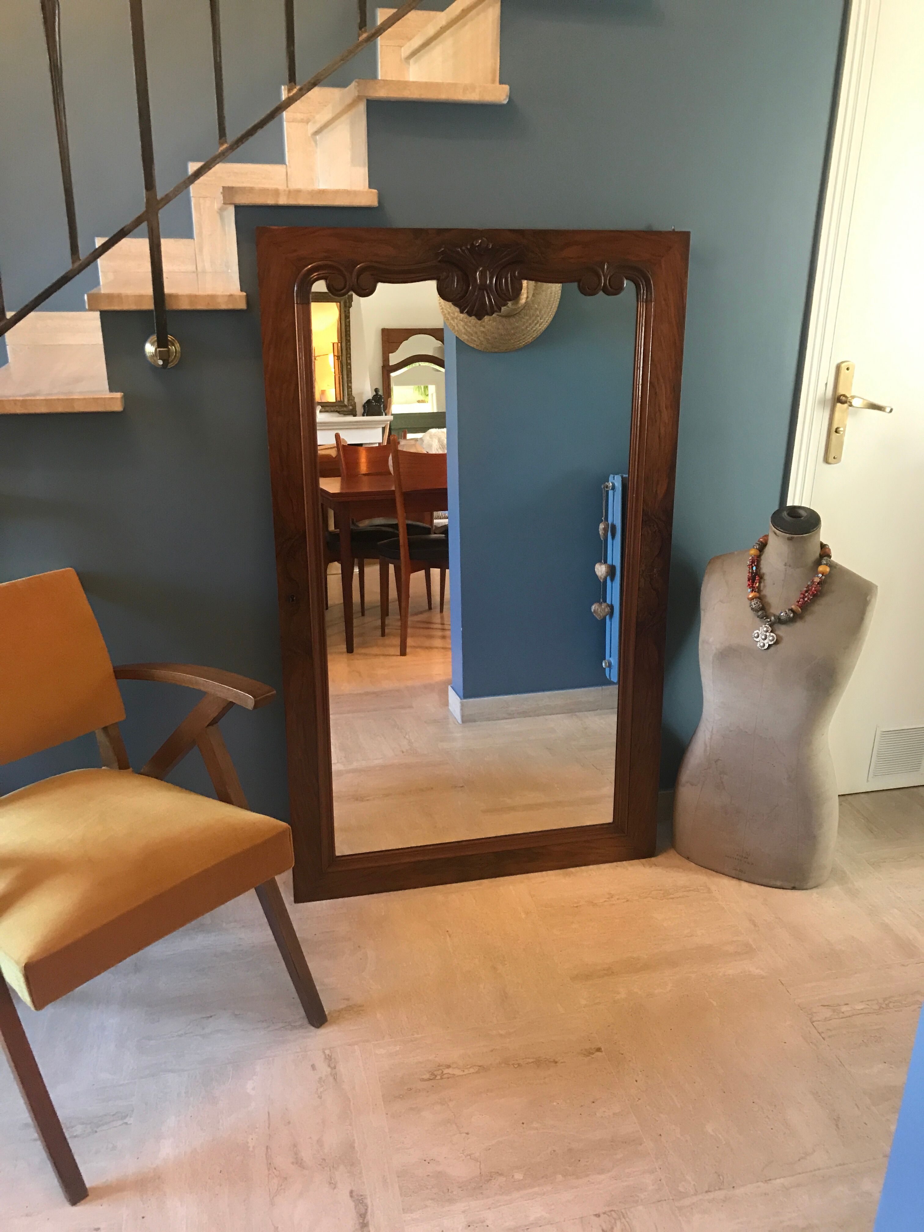 Large mirror carved 137 x 84 cm old door to rack 1920