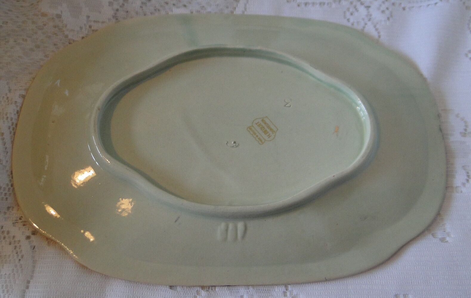 Vegetable soup tureen with old barbotine porcelain dish H.Becquet quarqueron