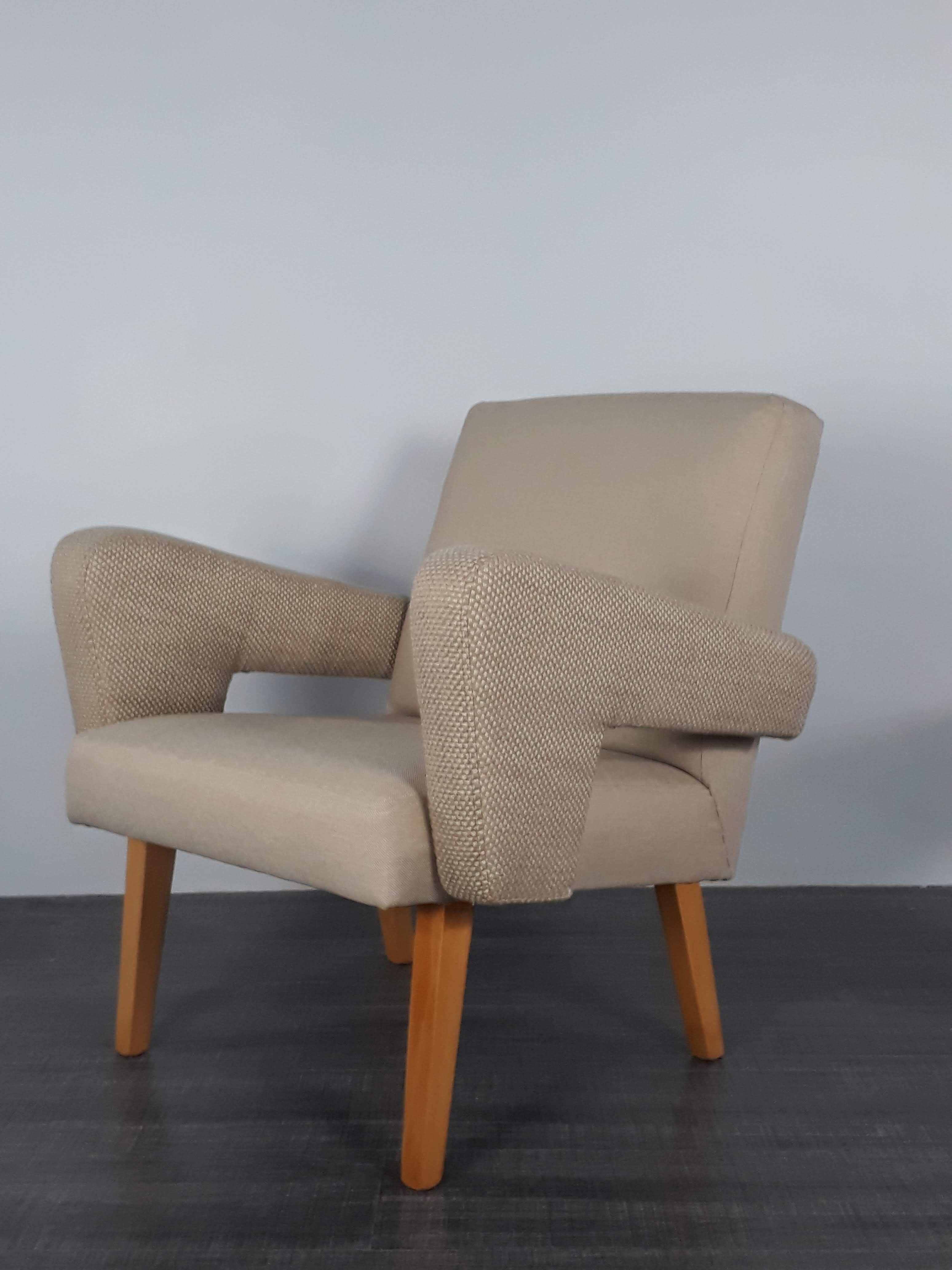 Pair of Jitona armchairs reupholstered Beige Fabric, Czech 1960s
