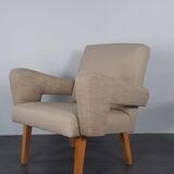 Pair of Jitona armchairs reupholstered Beige Fabric, Czech 1960s