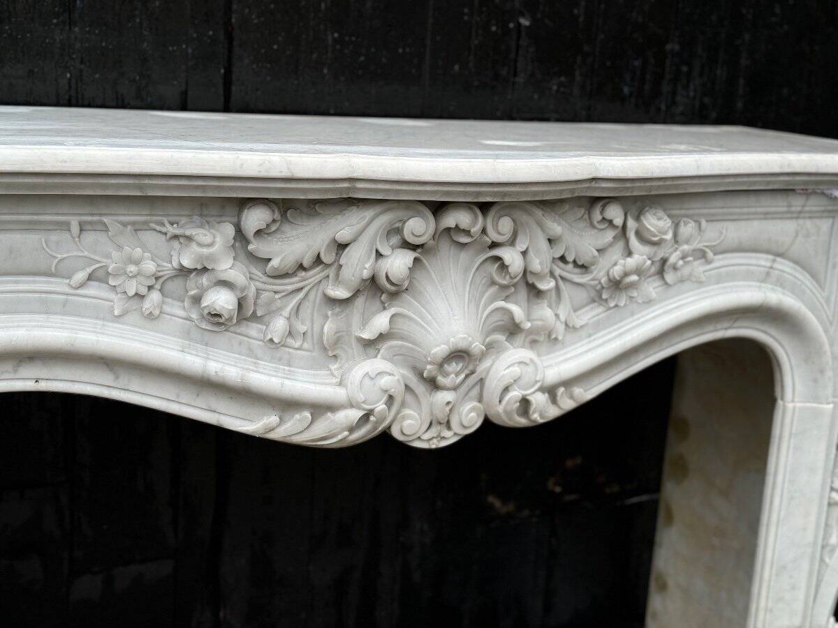 Imposing louis xv style fireplace in white carrara marble circa 1880