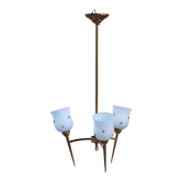 Golden glass chandelier, 3 lights and decorated with stars.