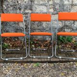 Framar folding chairs orange felt 1970