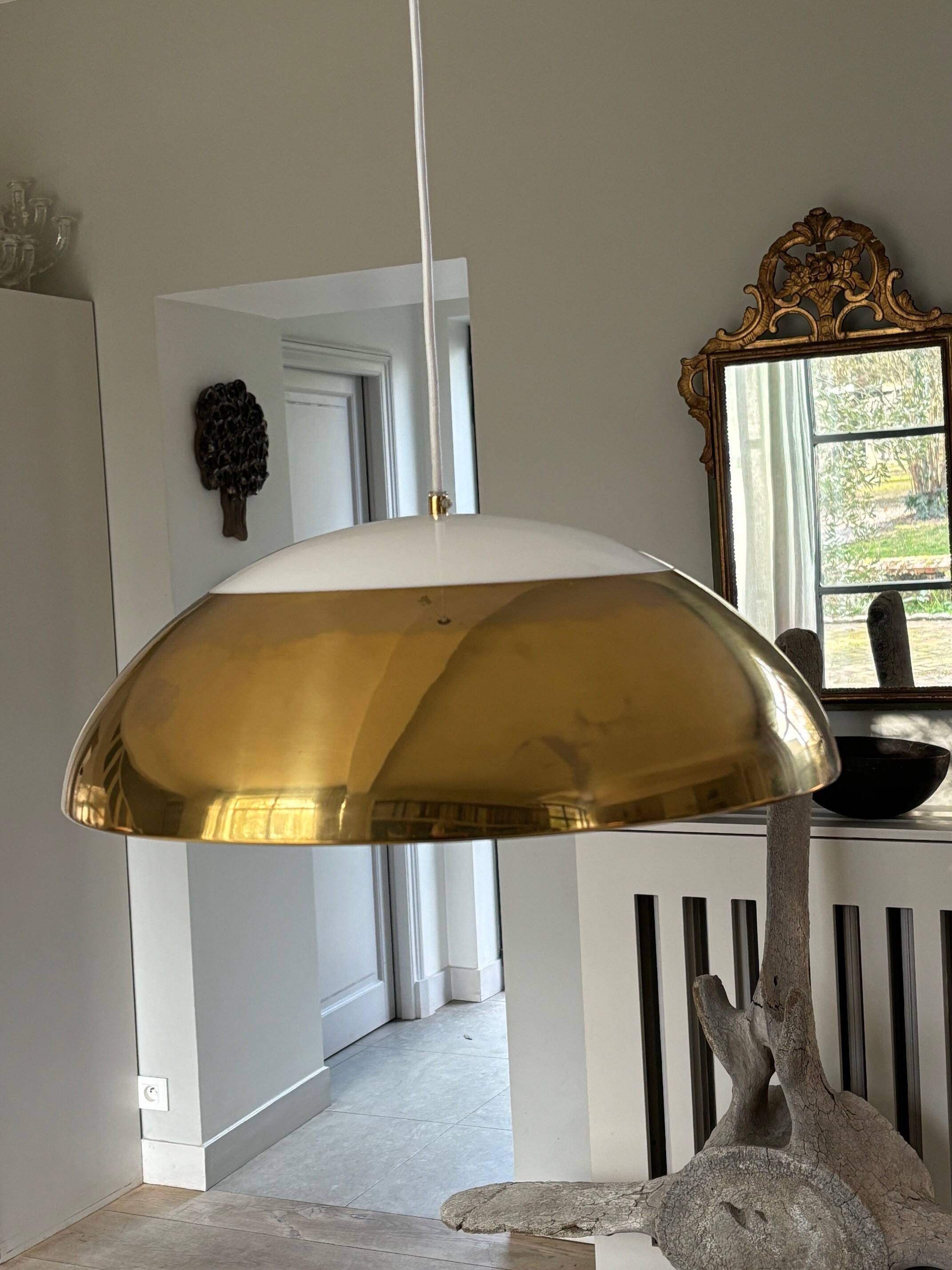 brass and porcelain pendant light - Sweden 60s/70s