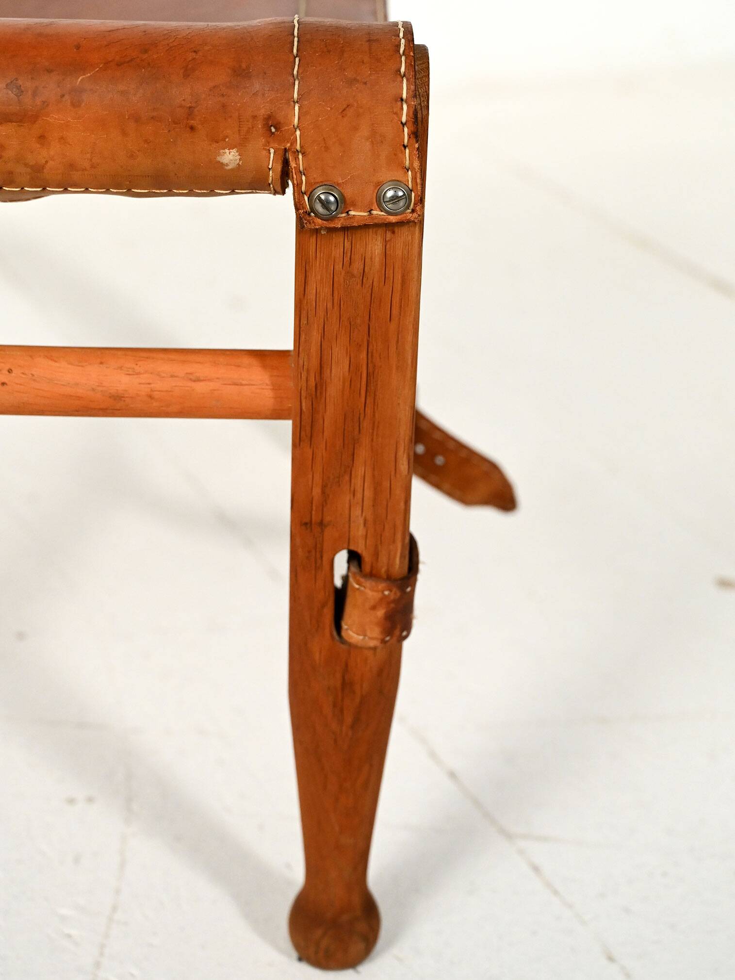 “Safari” Footstool in Oak and Leather