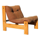 Pine and velvet armchair