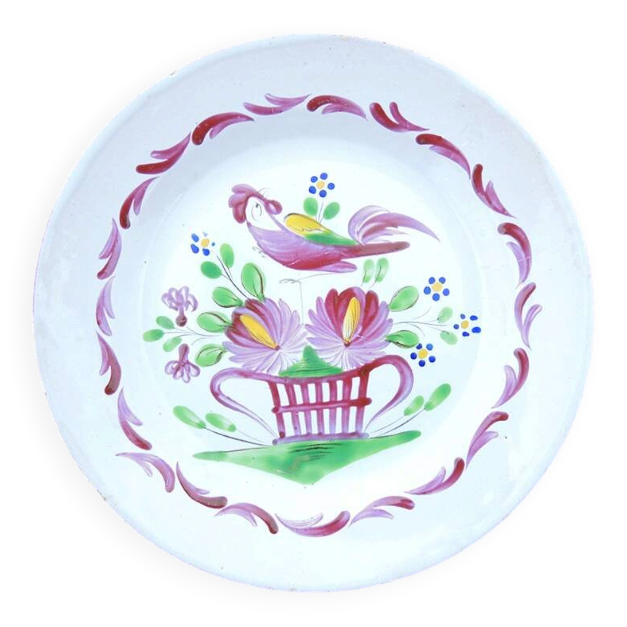 Old decorative plate K & G Lunéville rooster on basket