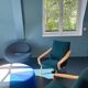 Blue amaranth armchair with armrests