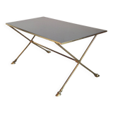 Vintage 1970 coffee table in bronze & glass with goat's foot legs 70s chic
