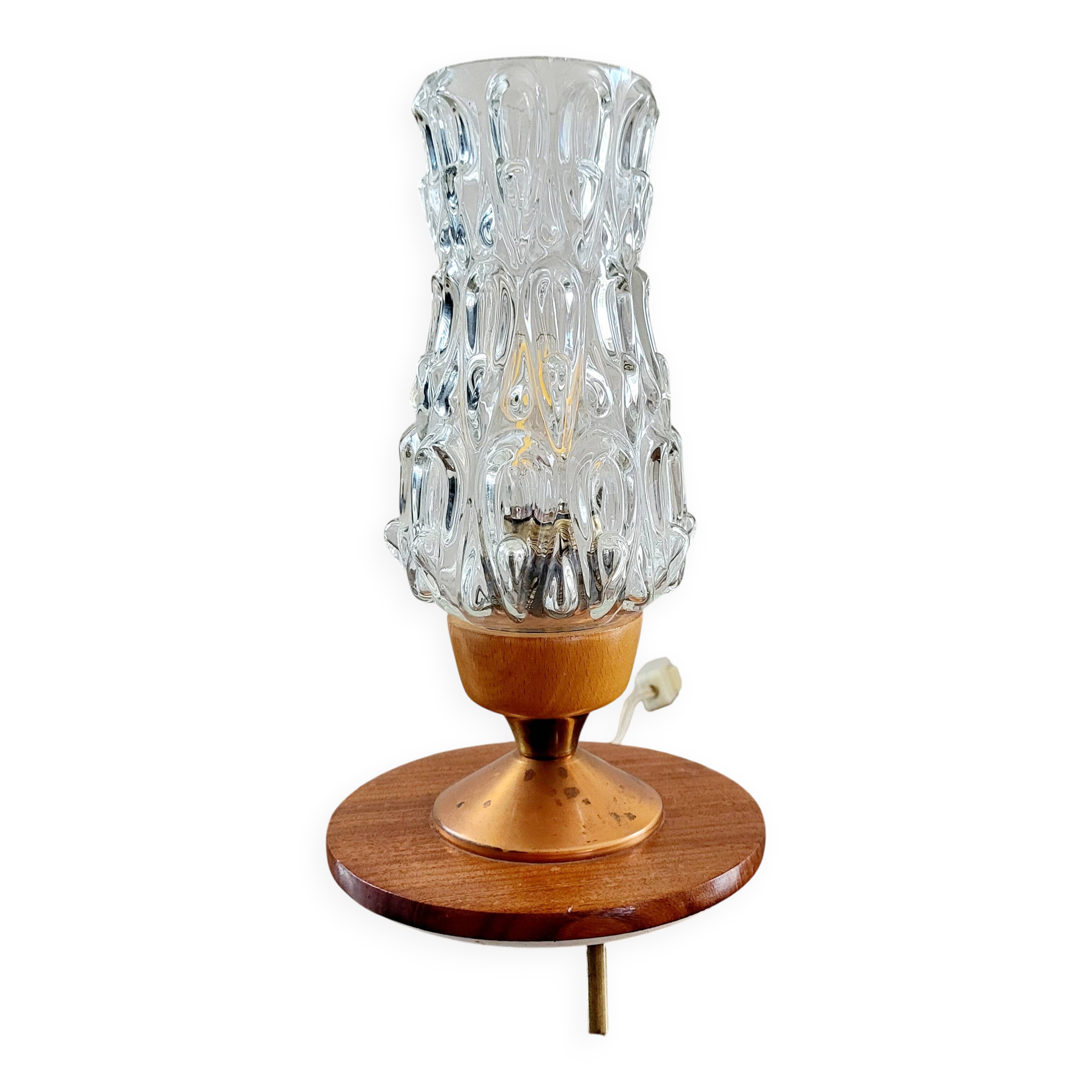 Tripod vintage tafellamp uit de jaren 60 met glazen lampenkap