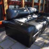 Black Leather Sofa by Tito Agnoli for Poltrona Frau, Italy, 1980s