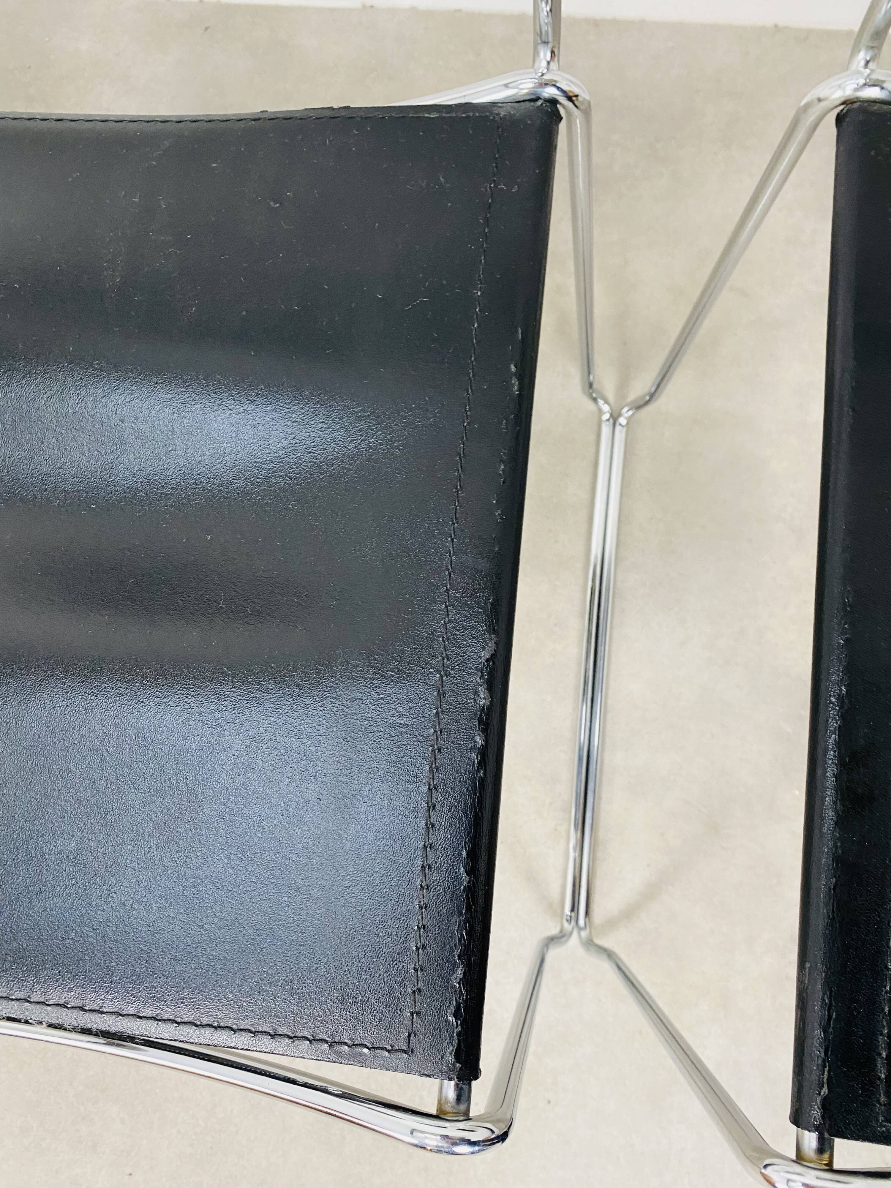 4 chairs Spaghetti Giandomenico Belotti black leather for Alias