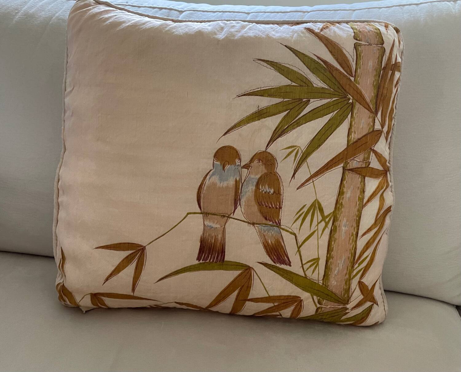 Vintage cushion decorated with birds, Thailand