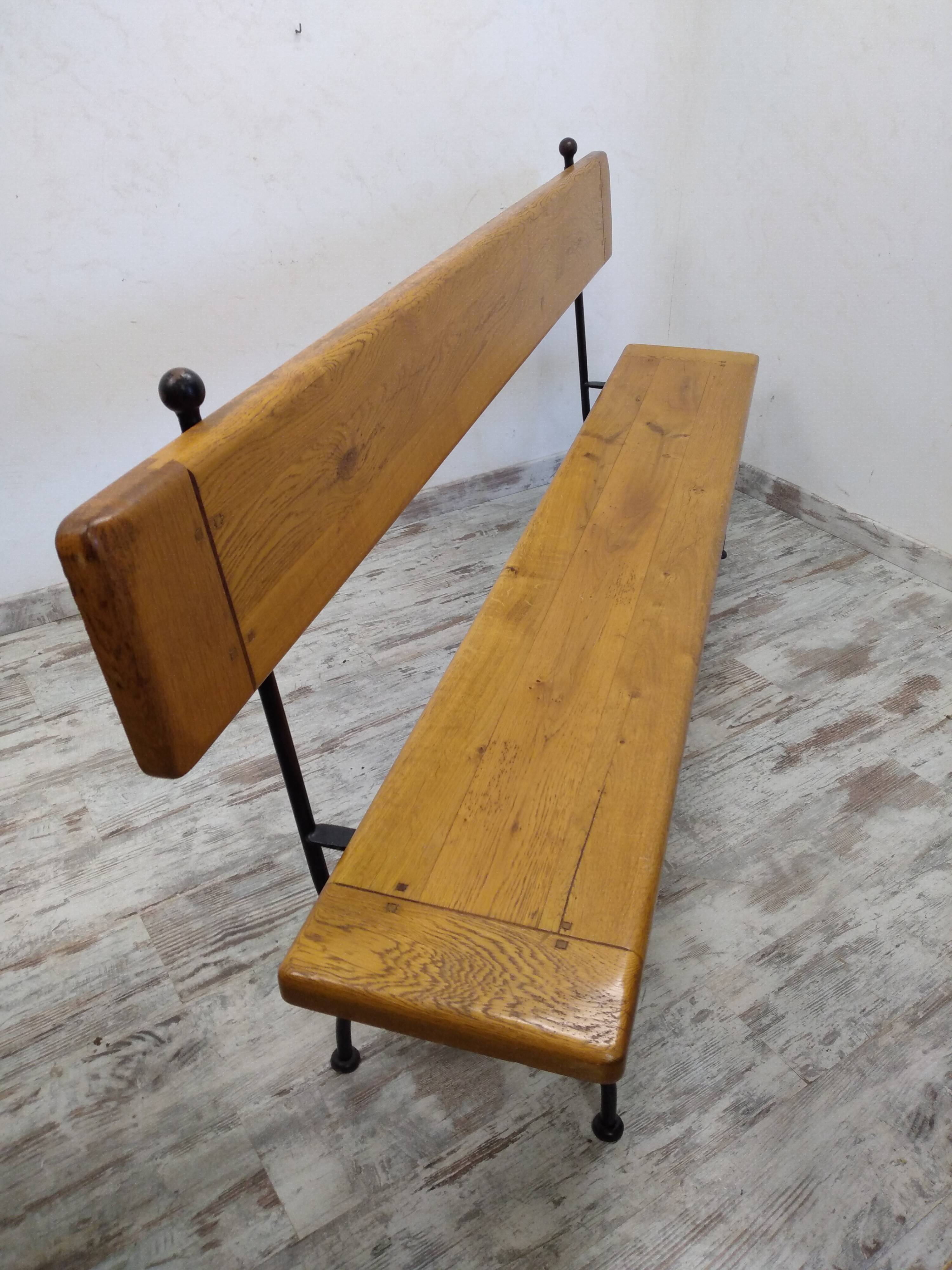 Oak and wrought iron bench