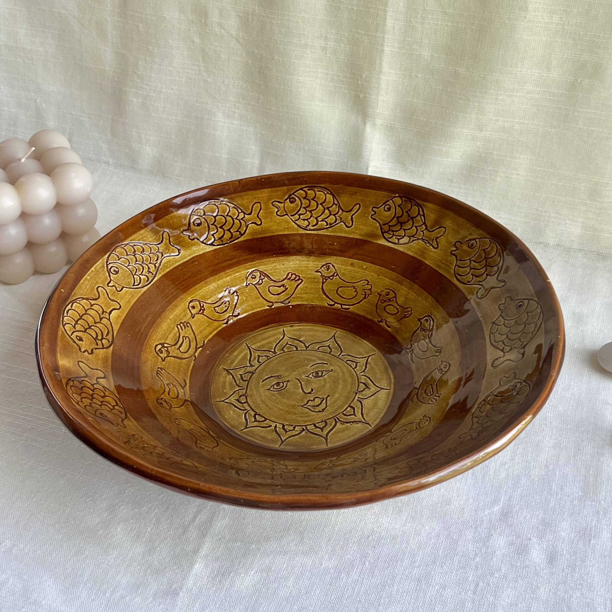 Large Coupe in Clear Ceramic by Landolt – Swiss Folk Art, 30cm