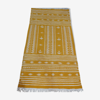 Tapis jaune et blanc fait main traditionnel en pure laine 110x210cm