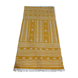 Tapis jaune et blanc fait main traditionnel en pure laine 110x210cm