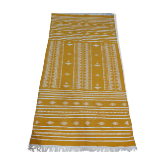 Tapis jaune et blanc fait main traditionnel en pure laine 110x210cm