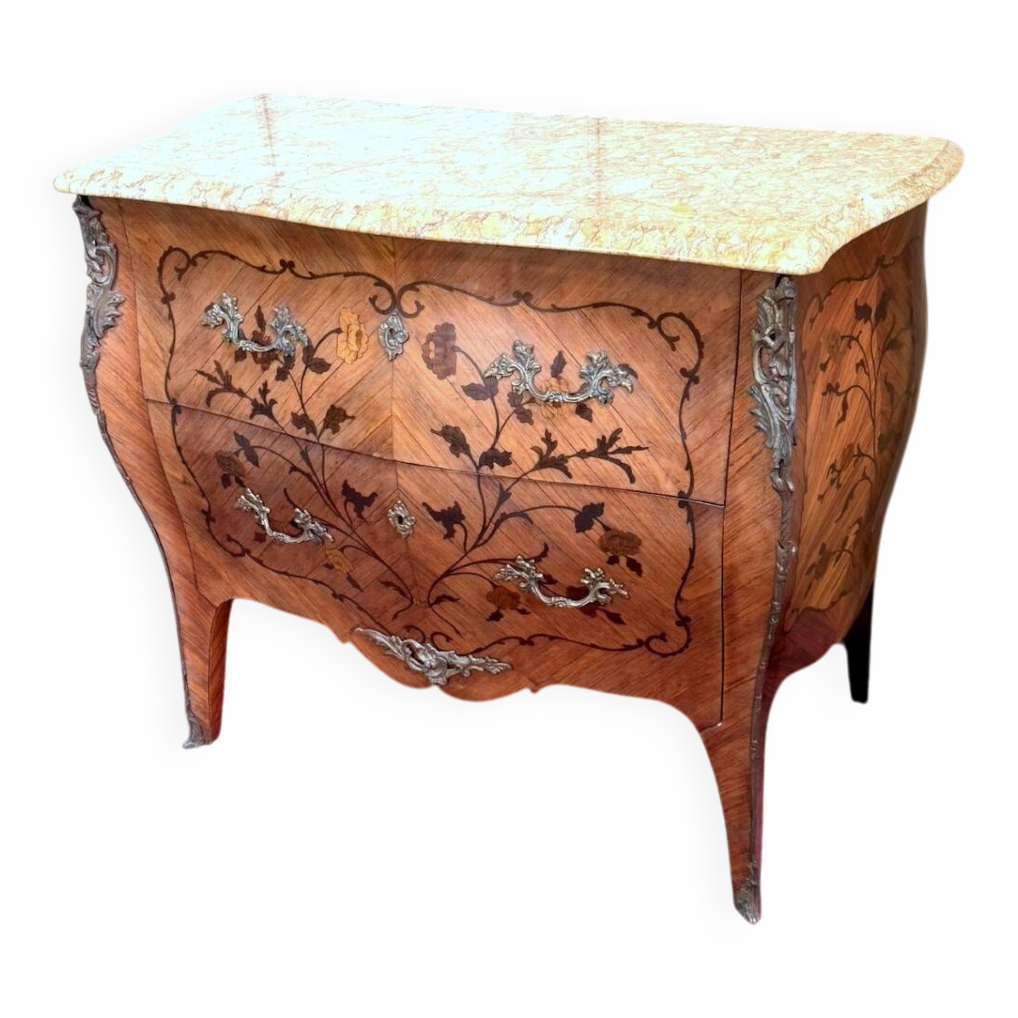 Curved lady's jump commode in Louis XV style with marquetry.