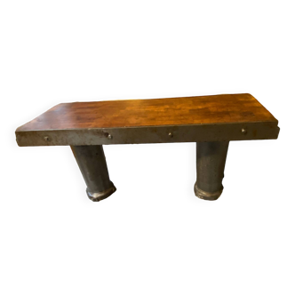 American industrial design coffee table in wood and metal