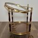 Oval Rolling Table in Brass and Mahogany with Openwork Gallery and Bottle Holder