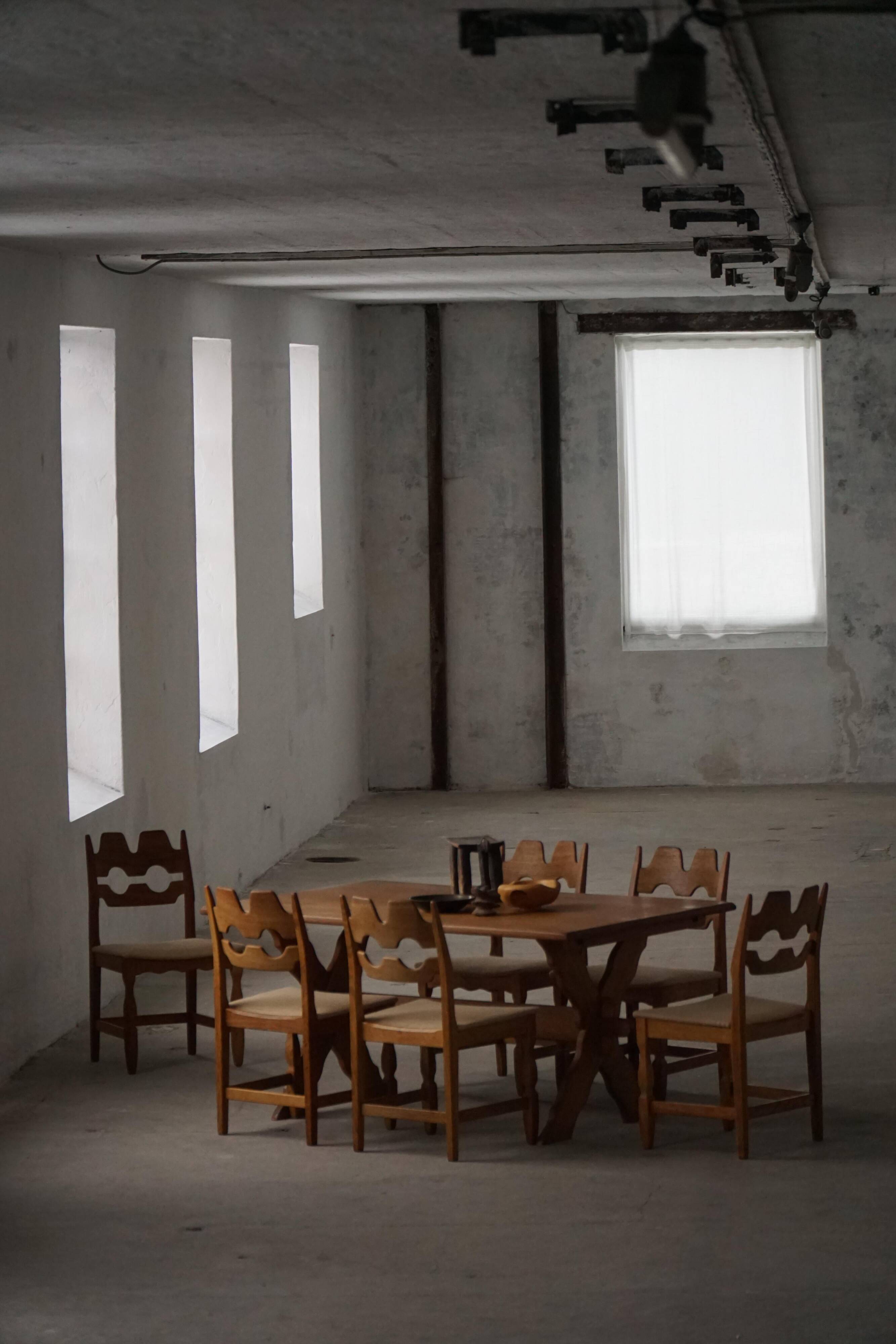 Set of 8 Razorblade chairs in oak and jute by Henning Kjærnulf, 1960s