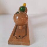Vintage wooden children's coat rack - smiling heads hooks