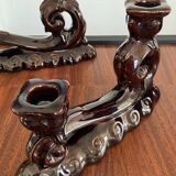 Pair of Art Deco candlesticks in glazed ceramic