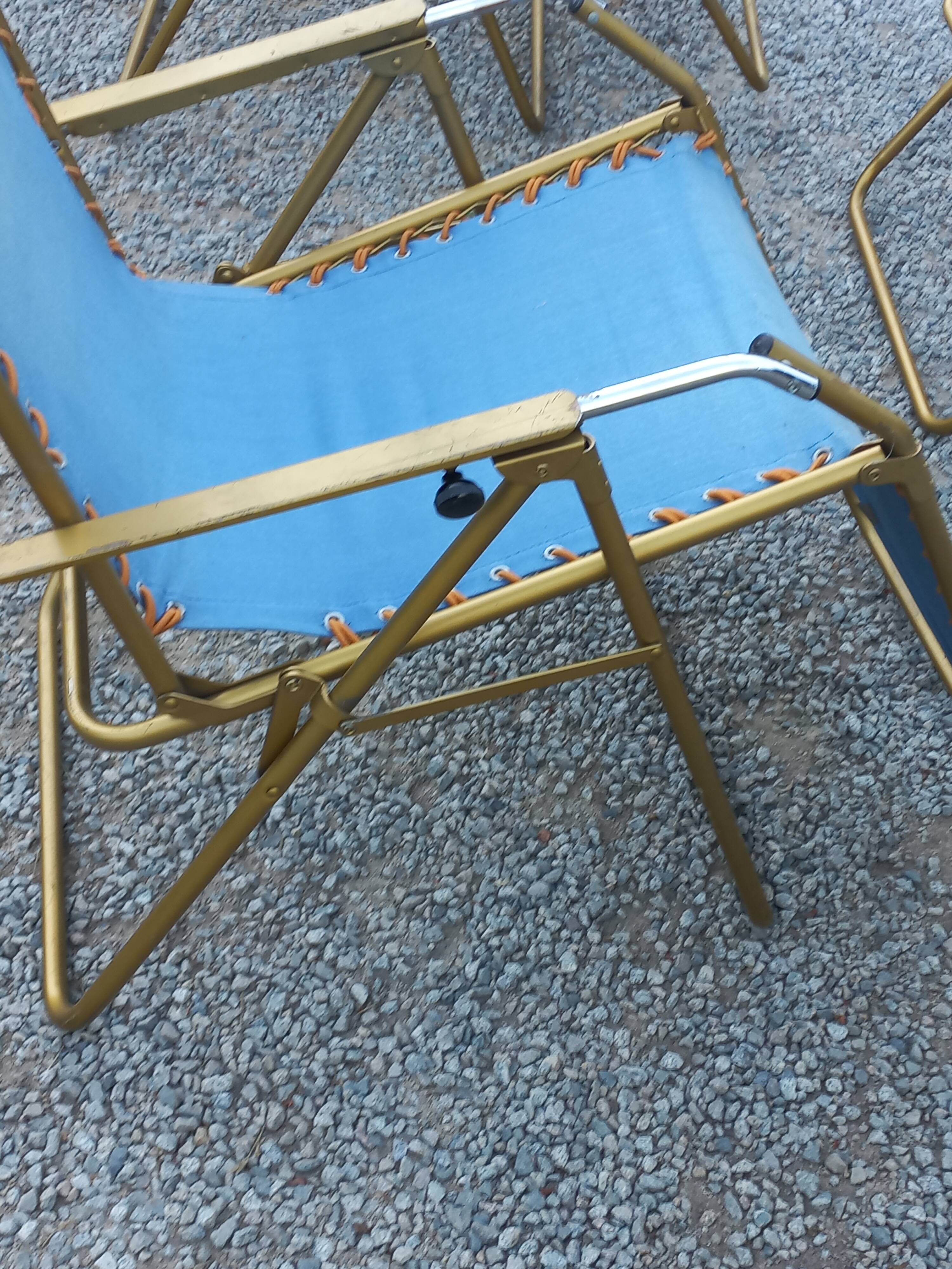 Set of 3 vintage lafuma sun loungers canvas and tubes + table