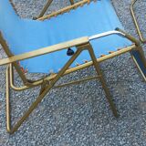 Set of 3 vintage lafuma sun loungers canvas and tubes + table