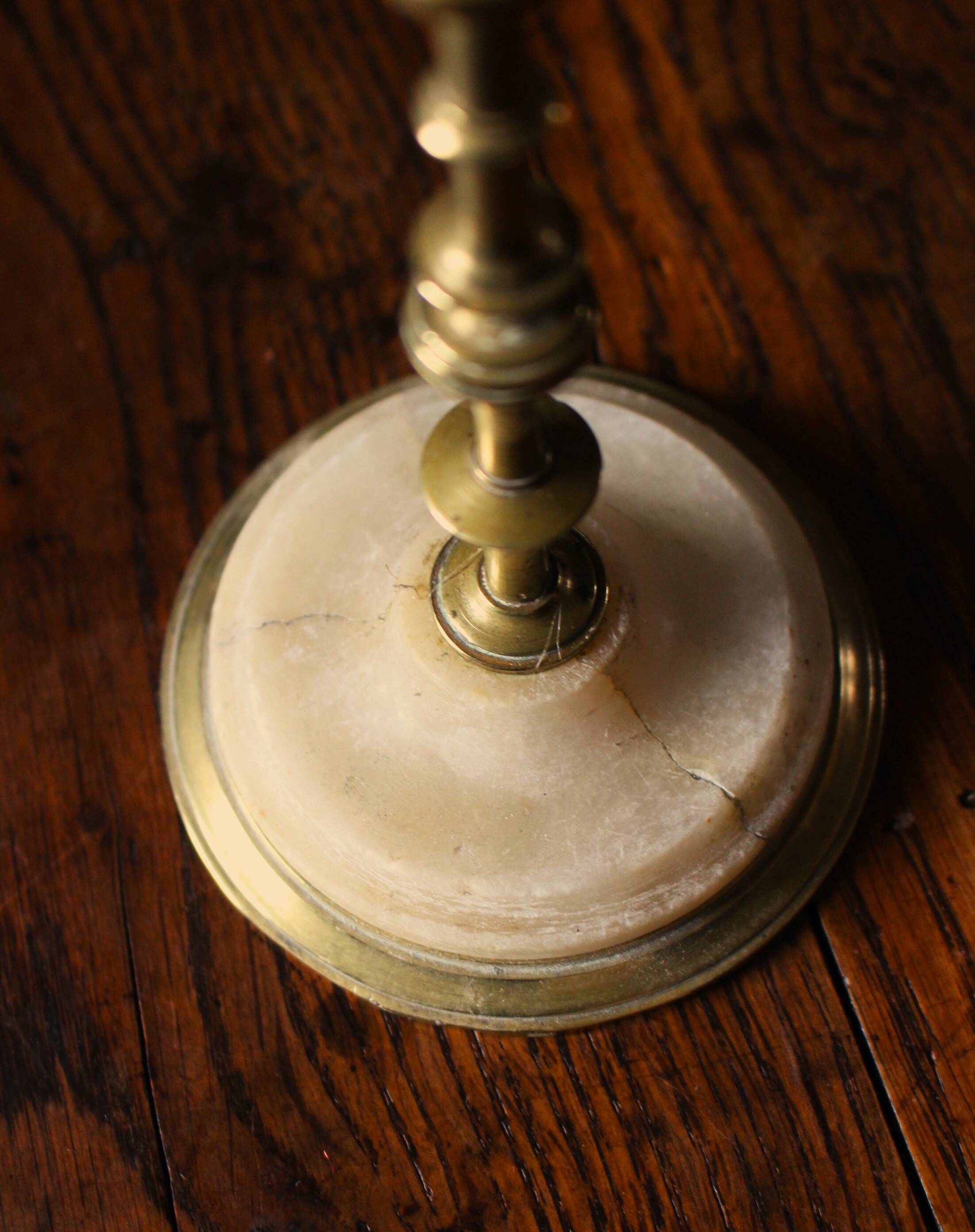 Fine brass candle holder alabaster base