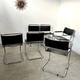 Set of 6 design chairs Matteo Grassi tubular metal and black leather year 70/80 Bauhaus style