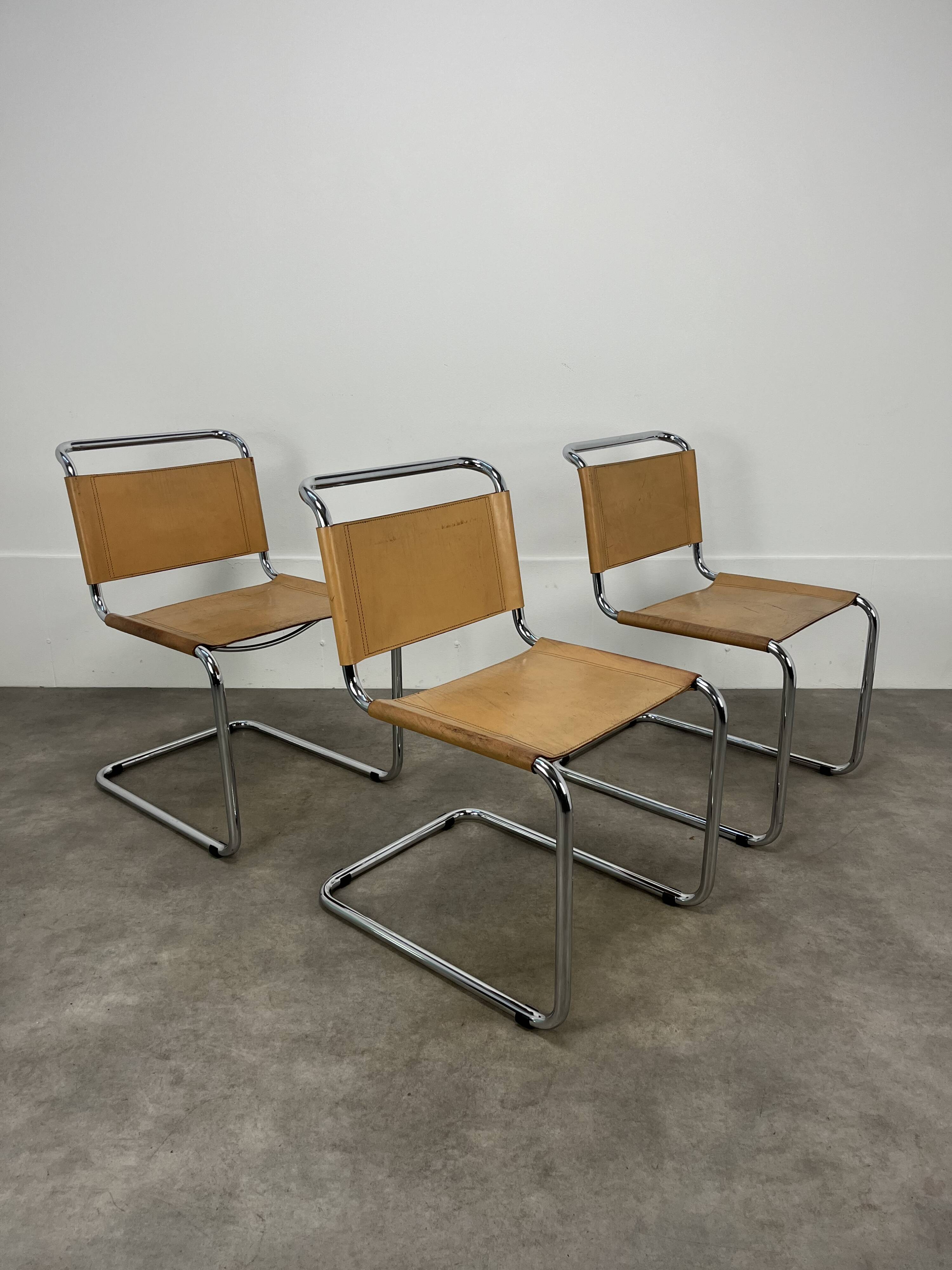 3 B33 Marcel Breuer chairs, 1980, leather