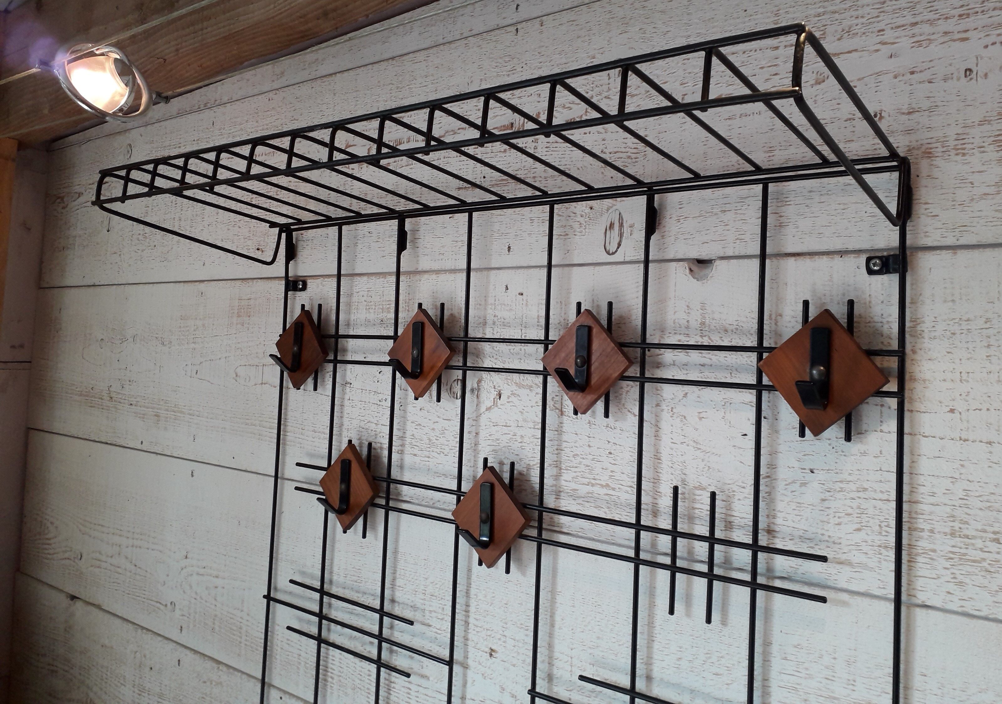 Coat rack and hat in metal and vintage teak