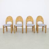 4x Brutalist pine dining chairs, 1970s
