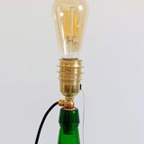 Mid-Century Green Glass Demijohn Table Lamp, Brass Fittings, Contemporary Shade