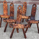 Set of 5 wooden tripod chairs