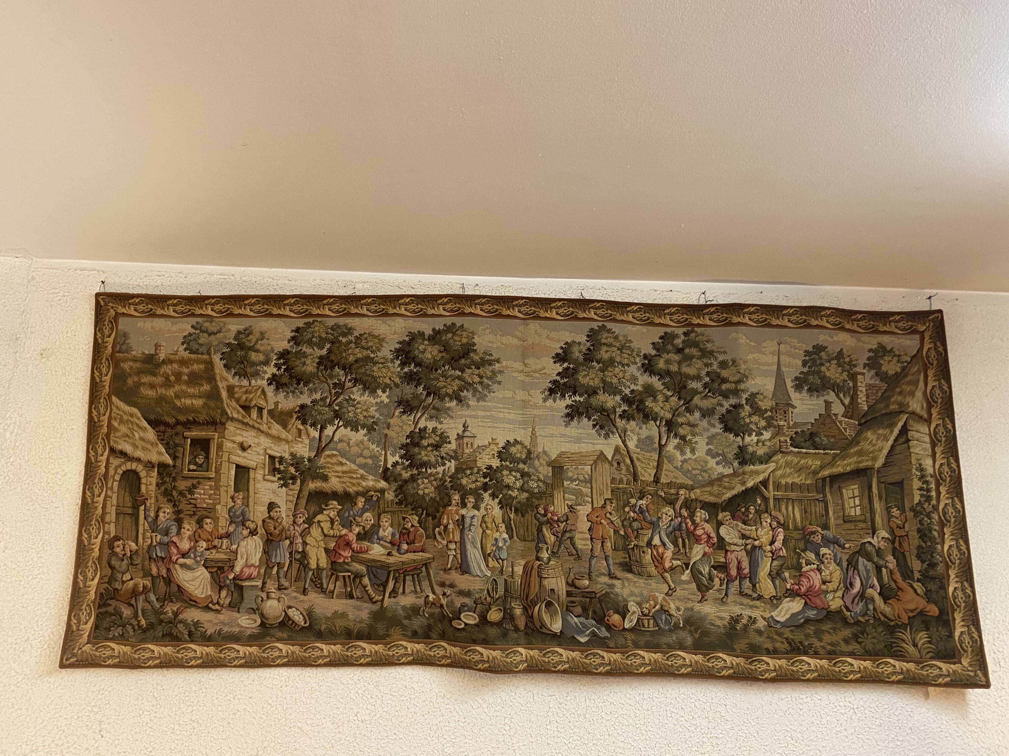 Tapestry of the Gobelins, village festival scene, perfect condition.