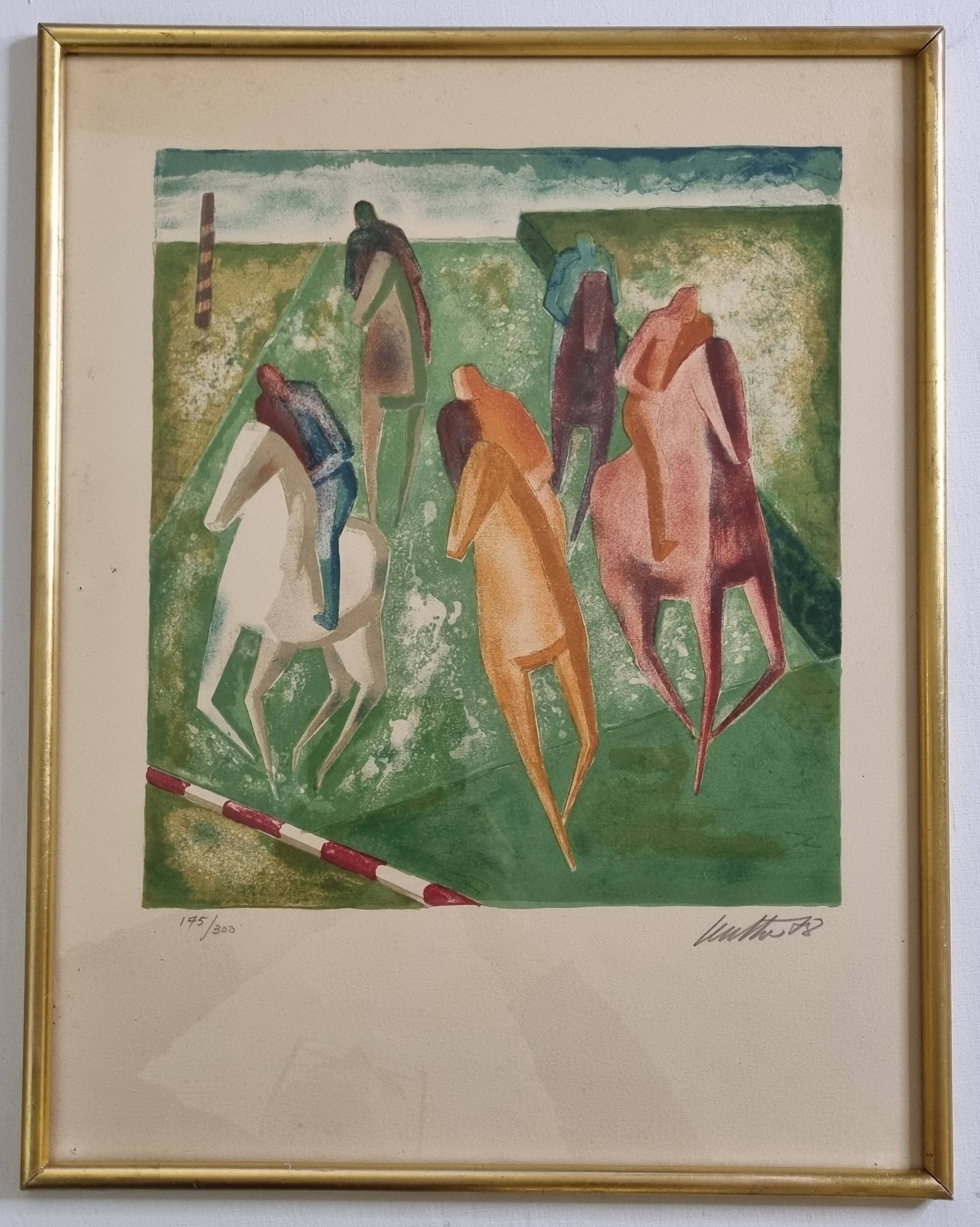 Wolf Reuther Lithograph Signed 160/300 The Horse Race, 40 x 50 cm