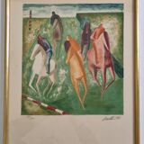 Wolf Reuther Lithograph Signed 160/300 The Horse Race, 40 x 50 cm