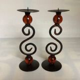 Pair of spiral candlesticks and beads